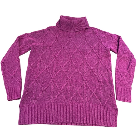 Loft Purple Cable Knit Cowl Neck Sweater M - Picture 1 of 5